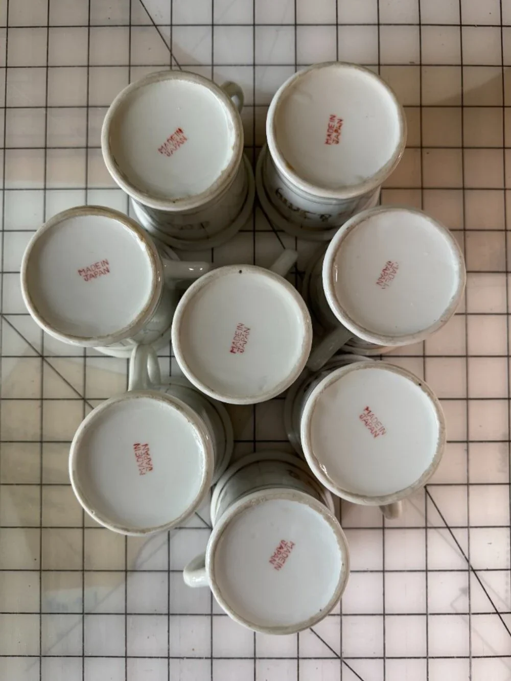 Vintage Tom & Jerry White Mugs Set of 8 Gold Trim Made in Japan